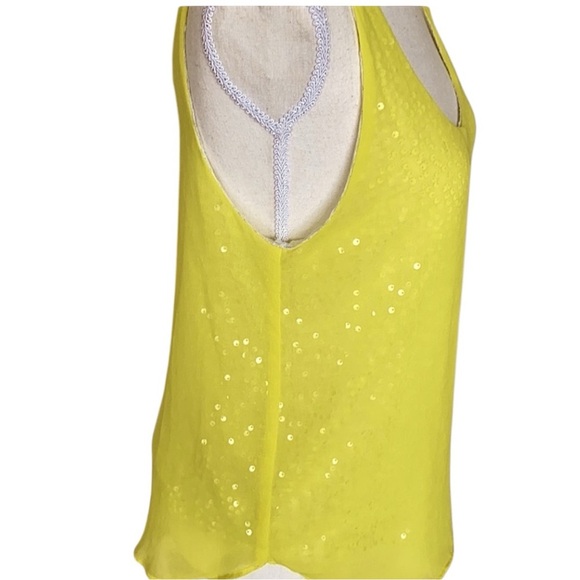 Aqua Dressy Yellow Tank Top Silver Sequin & Yellow Organza Silky Overlay Sz S - Picture 3 of 11